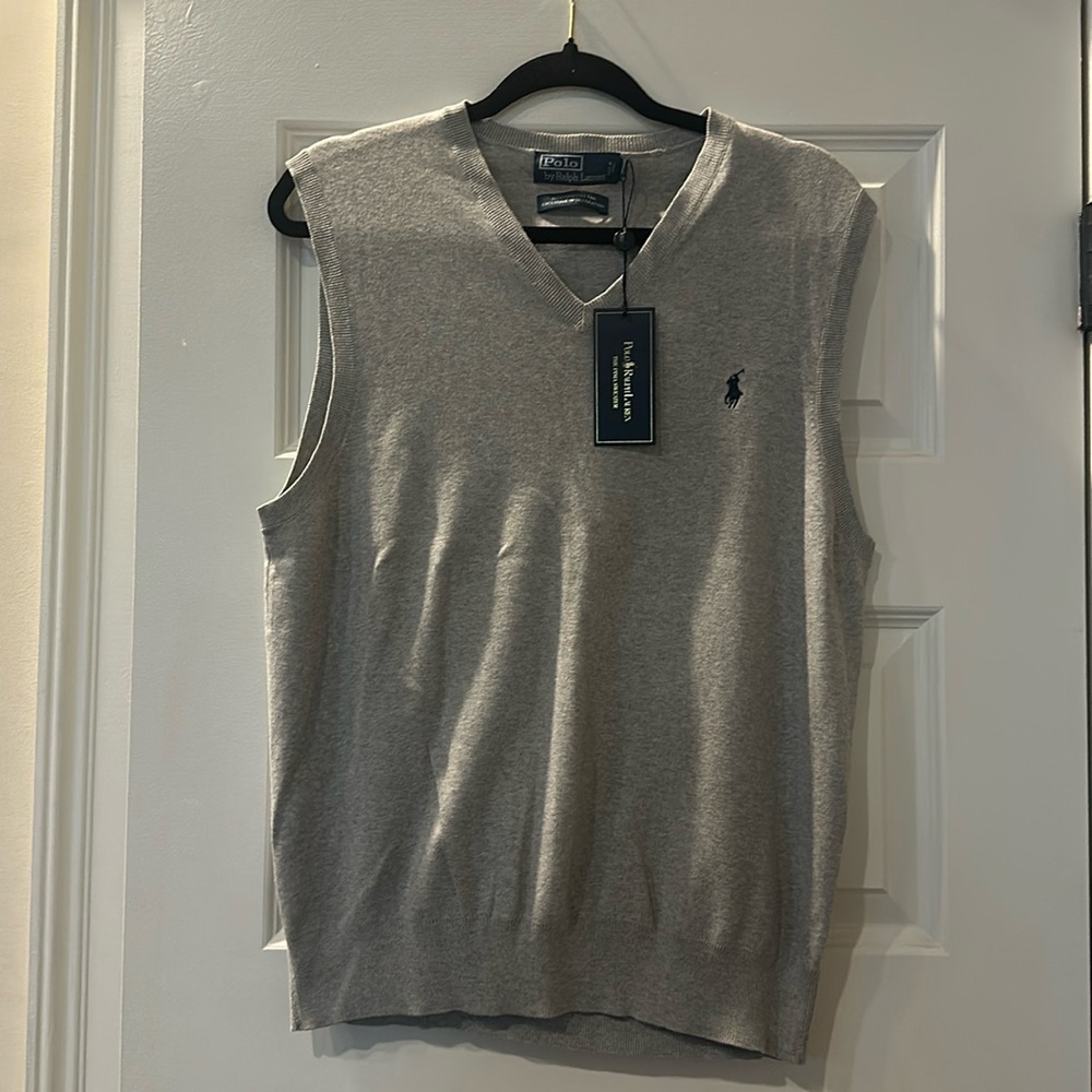 NWT Polo Ralph Lauren gray Pima V-neck vest size Large